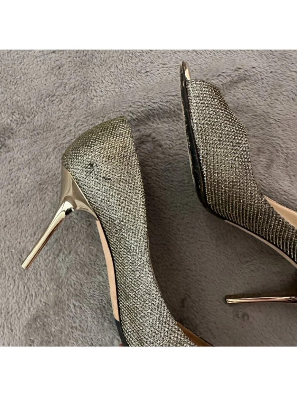 *as is* Jimmy Choo Evelyn Glitter Peep Toe Gold Heels Womens size 38.5